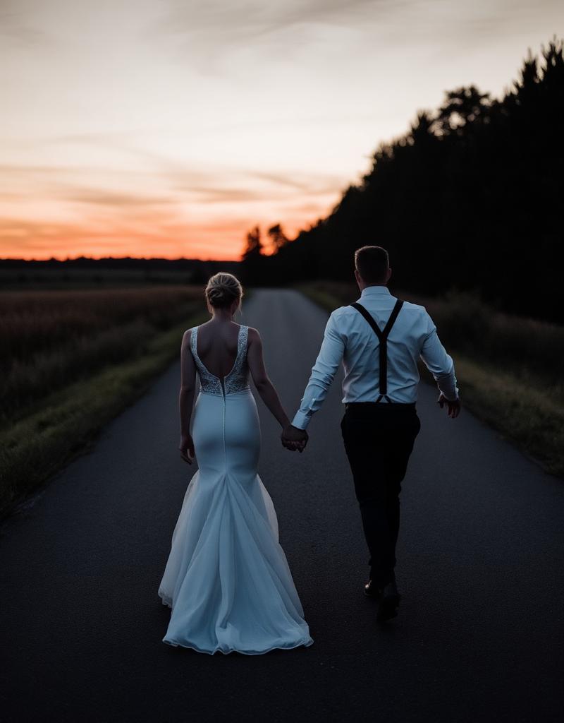 Couple walking at dusk